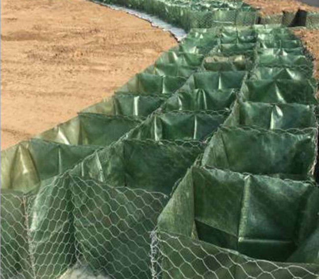 Sechseckiger Gabion Korb-Käfig SGS-ISO 80x100mm mit grüner Geotexile-Tasche 1