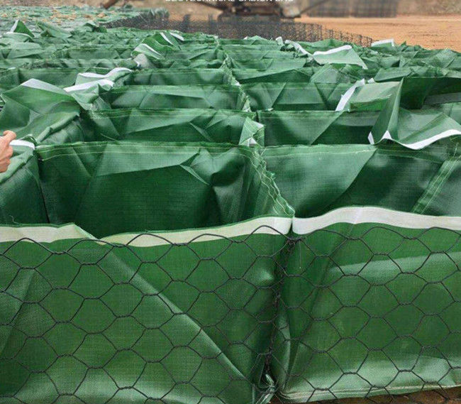 Sechseckiger Gabion Korb-Käfig SGS-ISO 80x100mm mit grüner Geotexile-Tasche 0