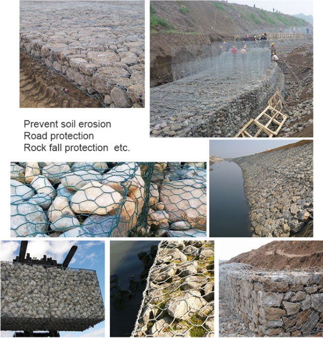 Draht-Zaun ISO 9001 6m galvanisierter Gabion gefüllter Kasten-100mmx120mm Stein 1